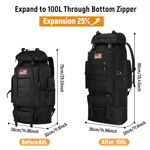 JUMAHE 100L Hiking Backpack for Men - Rucksack Molle Military Tactical Waterproof Lightweight Camping Backpack 3 Day Assault Pack for Travel, Climbing, Backpacking - Image 3