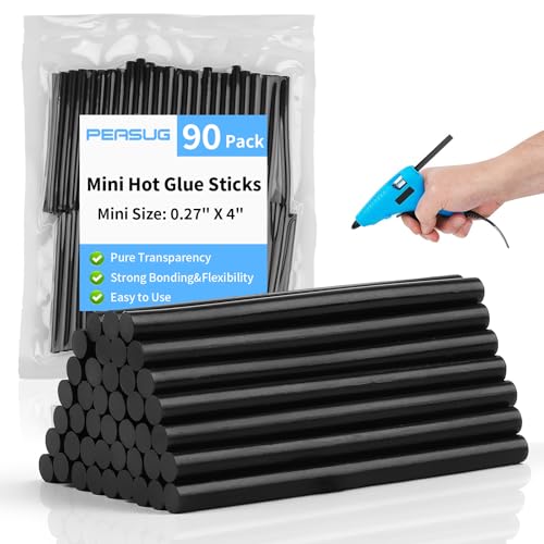 90 PCS Mini Hot Glue Sticks Bulk, Clear Glue Gun Sticks for Metal, Wood, Glass DIY Art Craft & School Projects Craft, Bond (Black, 4