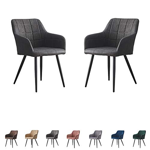 SHINAWOOD Lot de 2 chaises de salle à manger, gris foncé, modernes, en cuir synthétique, avec accoudoirs, pieds en métal, meubles de cuisine, salon