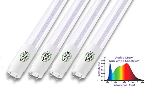 Active Grow T8/T12 High Output 4FT LED Grow Light Tube for Germination & Microgreens - 22 Watts (40W Rep.) - Sun White Full Spectrum (High CRI 95) - Direct Wire 120-277V - 4-Pack