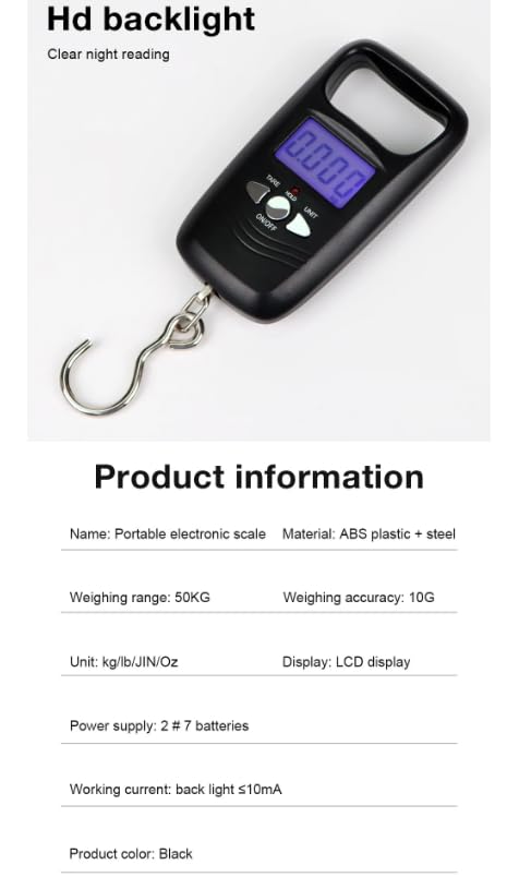 WH-A17 - Báscula digital de bolsillo para equipaje de 50 kg/10 g, báscula para colgar pesas, portátil, LCD, pesaje, anzuelo de pesca