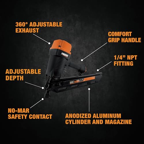 Image of Freeman Pneumatic 21 Degree Framing Nailer with Nails | 2 inch - 3-1 /2 inch Full Round Head Nails | Anti-Dry-Fire, Dual Trigger, Depth Adjust, and Comfort Grip | PFR2190NQ