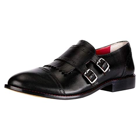 Liberty Mens Double Monk Strap Cap Toe Leather Dress Shoes black Size: 7 Cover