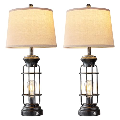 Reaketon 28" Table Lamp for Living Room with USB Charging Ports, Tall Table Lamp Set of 2,3-Way Dimmable Lamps for Bedroom, Bedside Lamp for End Tables, Industrial Nighstand Lamps,Bulbs Included - Image 7