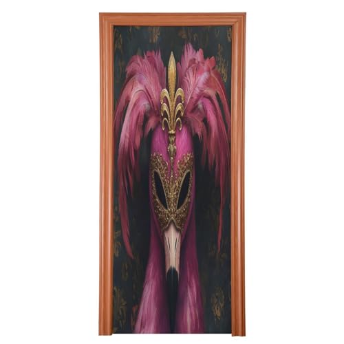 FLildon Mardi Gras Flamingo Mask Door Cover Decoration, Party Accessory Porch Decor for Festive Ornament Room Door Covers 32 x 79 Inch