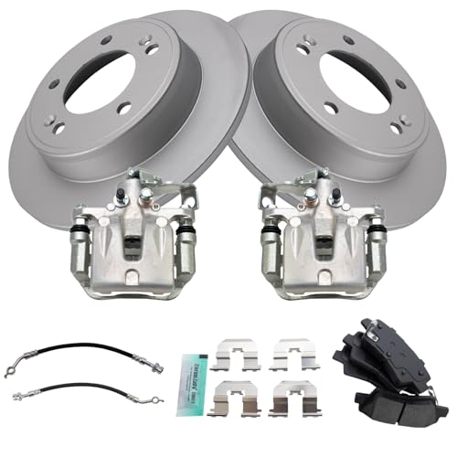 Image of TRQ Rear Brake Pad and Rotor Set Semi Metallic Coated Rotors Calipers Compatible with 2014-2018 Kia Forte 2014-2016 Forte Koup 2014-2018 Forte5