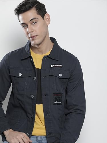 Image of The Indian Garage Co Men Grey Slim Fit Solid Trucker Jacket