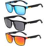【3 Paar Sonnenbrille Herren】: Das Set enthält drei stylish gestaltete Sonnenbrillen in den Farben Schwarz, Rot und Blau; Jede Brille ist leicht und robust, perfekt für den täglichen Gebrauch; Die verschiedenen Farboptionen bieten Flexibilität für unterschiedliche Outfits und Stimmungen