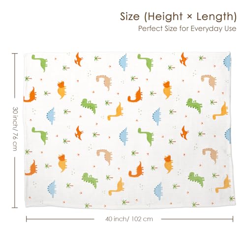 Image of Dinosaur Baby Blankets for Boys, Soft Nursery Minky Blankets with Muslin and Dotted Fleece Back 30x40 inches, Receiving Bed Quilt for Newborn, Infants, Toddlers