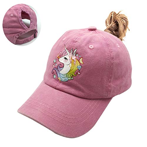 Waldeal Girls' Adjustable Cute Unicorn Ponytail Cap, High Buns Baseball Dad Hat for 3-12 Years2