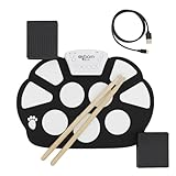 Bateria Elêtronica Musical Silicone Digital Roll Up Drum Kit 10 Pads 2 Pedais Baqueta EMT-S9