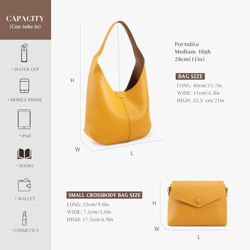 Image of HKCLUF Hobo Bags Purses for Women 2PCS /Set,Soft Vegan Leather Slouchy Shoulder Hobo Handbags with Small Crossbody Bags for Women(yellow)