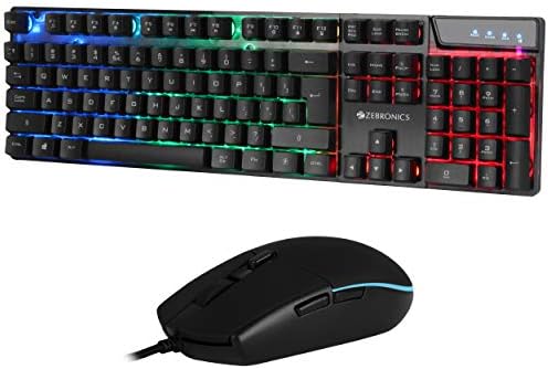 Zebronics War Gaming Keyboard and Mouse Combo,Gold Plated USB, Braided Cable,Multicolour LEDs/Gaming Mouse with Breathing LEDs and 3200 DPI