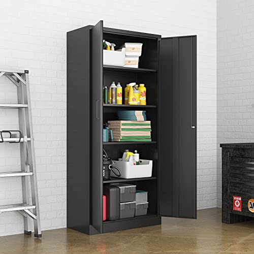 Peukc Metal Garage Storage Cabinet, 71-Inch Tall Storage Cabinet With Adjustable Shelves & Locking Doors, Tool Cabinets For Garage,Office,Home,School,Gym Storage (Black) #TOP6