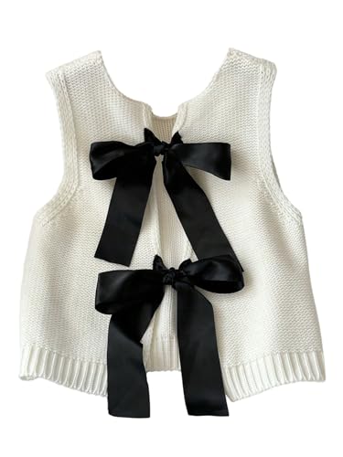Image of GORGLITTER Women's Tie Back Cropped Sweater Vest Bow Sleeveless Knit Tank Tops Trendy Cute Cardigan Dressy Casual Outfits