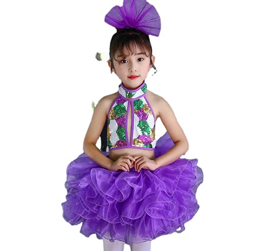 90cm~160cm スパコール ダンス衣装 チュールスカート hihpop キラキラ 女の子 ラテン衣装 キッズ ステージ 舞台 演出服 イベント用 子供 チアガールダンス衣装 可愛い 小学生 舞台服 演奏会 ピアノ発表会 (パブール,110)