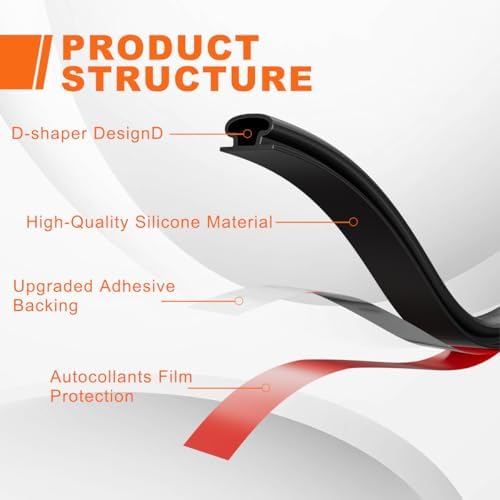 Weather Stripping Door Seal Strip, Self-Adhesive Door Weather Stripping Strip, Soundproof D Shape Waterproof Weatherstripping for Door Frame Windows Insulation