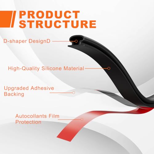 Weather Stripping Door Seal Strip, Self-Adhesive Door Weather Stripping Strip, Soundproof D Shape Waterproof Weatherstripping for Door Frame Windows Insulation
