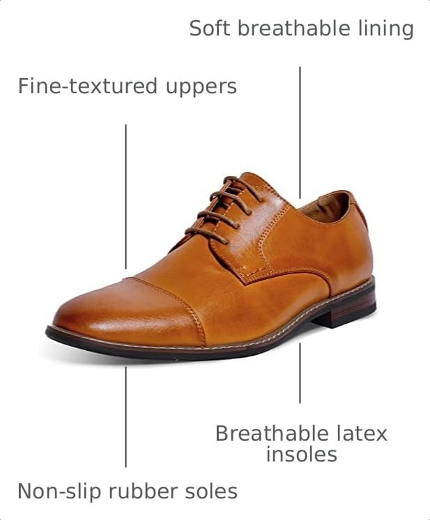 Image of Men Dress Shoes Formal Wingtip Lace Up Latex Insole Oxford Business Wedding Leather Derby Shoe(Brown Pu 9.5)