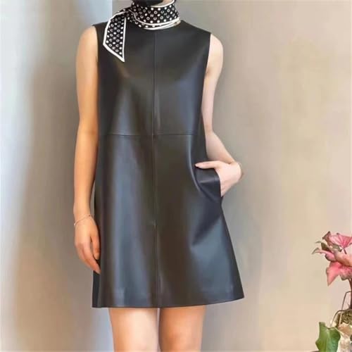 Women Suede Leather Dress Round Neck Genuine Leather Straight Versatile Tank Top Mini Skirts Suede Yellow Brown XL steampunk buy now online Women Suede Leather Dress Round Neck Genuine Leather Straight Versatile Tank Top Mini Skirts Suede Yellow Brown XL steampunk buy now online