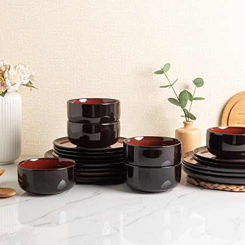 Leratio Ceramic Plates Set Of 6, 8.5 Inch Reactive Glaze Light Weight Porcelain Salad Plates,Modern Shape Dinnerware Dishes Set For Microwave,Dishwasher, Oven Safe,Scratch Resistant-Orange Red #TOP7