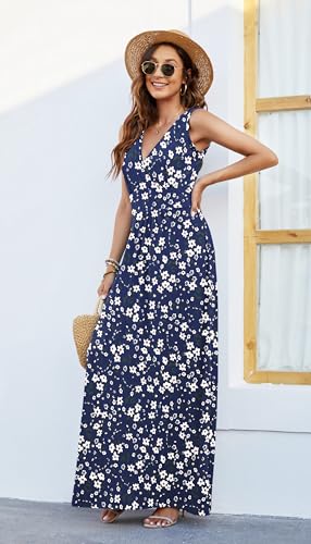 Image of AUSELILY Maxi Dresses for Women Summer Casual Sleeveless V Neck Wrap Dress | Sleeveless Long maxi dress with wrap V neck & side pockets, for formal cocktail, beach & casual daily wear