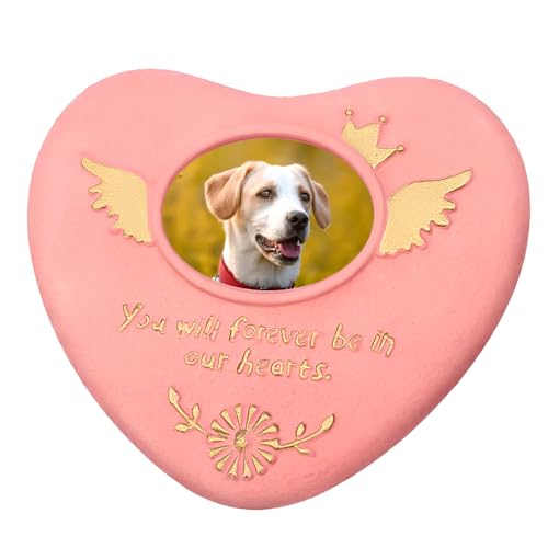 DQITJ Piedra conmemorativa personalizada de corazón rosa con marco de fotos, placa conmemorativa personalizada para perros y gatos para jardín o exhibición interior, regalo de condolencias por pérdida