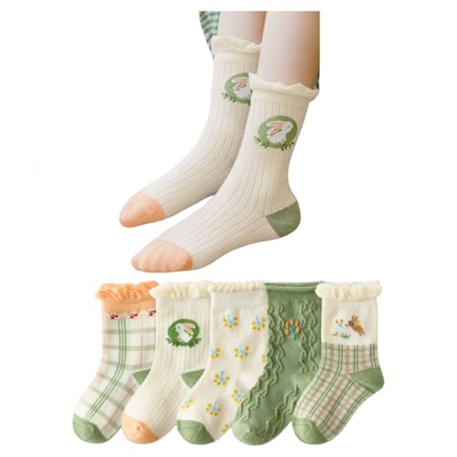 POMN Kids Cute Socks Floral Girls Boys Socks For Kids Children's Socks Kids Bulk Socks (5 Years,5Pcs)