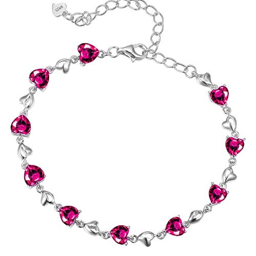 KIMIEVOL Mothers Day Gifts for Mom Bracelets for Women Ruby Bracelet Sterling Silver Heart July Birthstone Bracelets Anniversary Birthday Mom's Day Jewelry Gifts for Women Girls