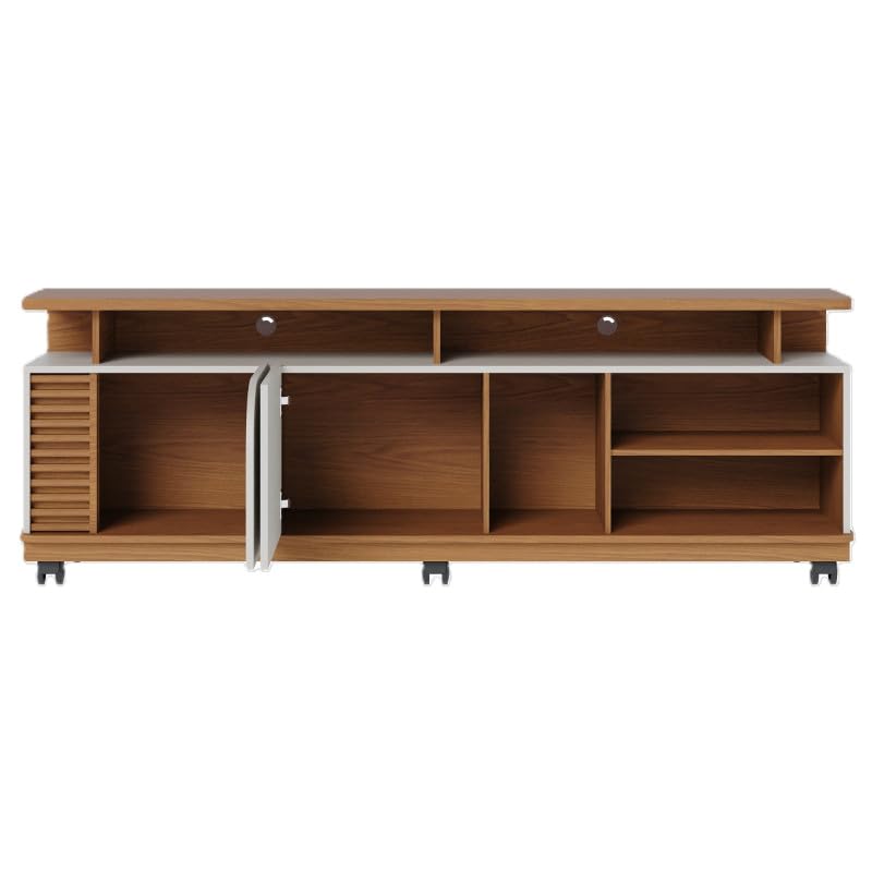 Meuble TV 75 Pouces Chêne et Blanc 2 Portes 9 Niches L 180 H 62 P 39.3 cm – Image 3