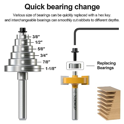 Image of Rabbet Router Bit Set 1 /4 Shank, Rabbeting Router Bits 1pcs with 6 Bearings for Interchangeable and Adjustable Multi Depths Cutter 1 /8 inch, 1 /4 inch, 5 /16 inch, 3 /8 inch, 7 /16 inch, 1 /2 inch
