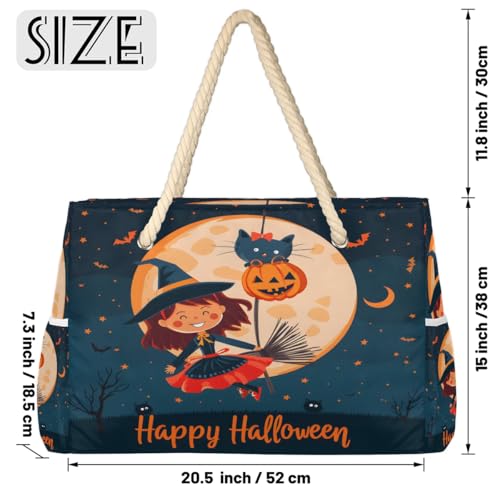 Cute Cat Bat Halloween Beach Bags Waterproof Sandproof for Women, Large with Zipper Pool Beach Tote Reusable Grocery Shoulder Bag for Swim Travel Shopping Vacation Picnic2