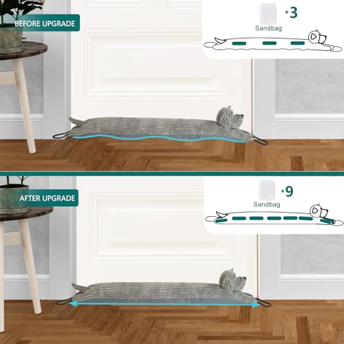 Image of Marwood Under Door Draft Stopper Decorative Wind Stopper 48 inch for Door & Window, Weighted Animal Air Draft Stopper Snake Noise Blocker for Bottom of Door with Hanging Loops - Grey Dog