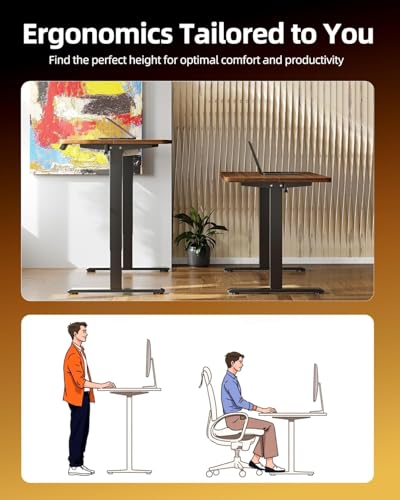 Image of TIQLAB Electric Standing Desk, Adjustable Height Stand up Desk, 63 * 24 Inches Sit Stand Home Office Table with Splice Board, Black Walnut