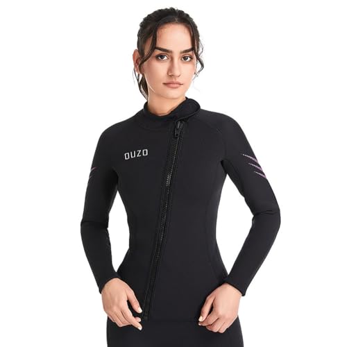 Chaqueta de traje de neopreno para mujer, 3MM, manga larga, cremallera frontal, protección UV, alta elasticidad, cálida y cómoda para buceo, natación, snorkel y kayak miniatura 1