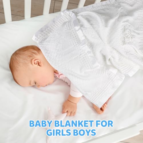 Image of Baby Blanket for Boys Girls God Bless Easter Baptism Christening Shawl White Soft Knit Receiving Swaddle Newborn Unisex Summer Autumn Winter Nursing Cover