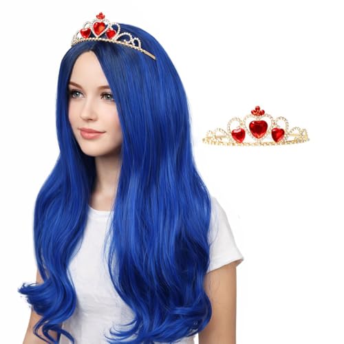 ColorGround Long Wavy Cosplay Wig with Crown for Halloween Costumes and Party (Dark Root Blue)