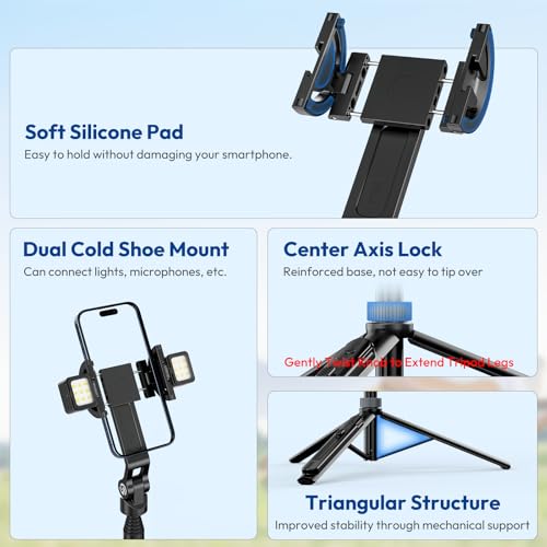 Image of ULANZI TT88 Magnetic Tripod for iPhone 17, 57 inch Extendable Selfie Stick w Remote, 2-in-1 Phone Clip & Dual Cold Shoe Mounts-Lightweight Phone Tripod Stand for Vlogging, Travel, Video Recording, Black