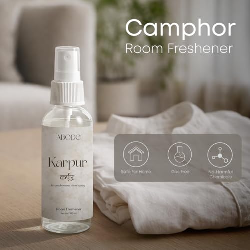 Image of ABODE Karpur Room Freshener | Camphor Sandalwood Ritual Spray | Spiritual Aromatherapy for Home and Pooja Space | Long-Lasting Fragrance | Paraben and Phthalate-Free | 100 ml