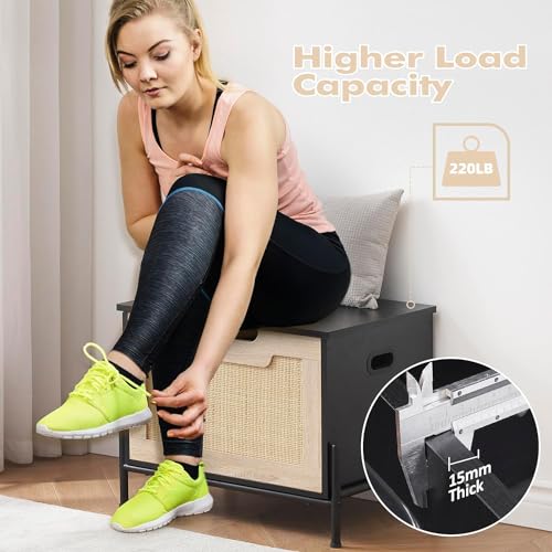 Storage Bench, Storage Trunk Chest with Safety Hinges, Supports 220 lb, for Entryway, Living Room, and Bedroom, Easy to Assemble