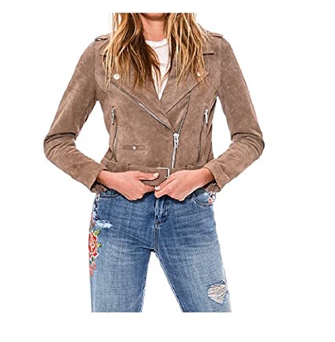 [BLANKNYC] womens Luxury Clothing Cropped Suede Leather Motorcycle Jackets, Comfortable & Stylish Coats, Sand Stoner, Small by [BLANKNYC] - Used condition - US$60.04