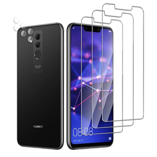 QZJinch 3+3 Piezas,Protector Pantalla para HUAWEI Mate 20 Lite,Bordes curvos 2.5D,Ultra Transparente,Antiarañazos, Antihuellas,Sin Burbujas, Dureza 9H