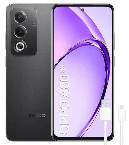 OPPO A80 5G - Smartphone Libre con IA, 16GB(8GB+8GB) 256GB, Pantalla HD+ LCD 6.7', Cámara 50+2+8 MP, Android, Batería 5100mAh, Carga Rápida 45W, Cargador y Funda incluido - Negro