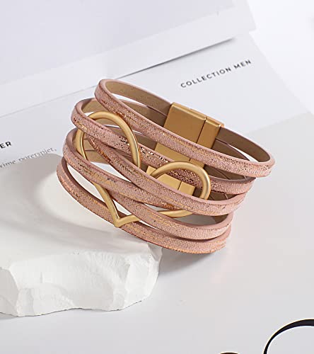 Hotoo Pink Leather Wrap Bracelets For Women Boho Bracelet Girls Heart Aesthetic Cuff Friendship Multi-Layer Christmas Gifts For Her #TOP5