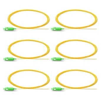 6 Strand Single-Mode SC APC OS1 Fiber Optic Cable Pigtails for Fusion Splicer Splicing. Includes 6 Fiber Optic Fusion Splice Protective Shrink Sleeves 2.5-60 mm Long SC SM APC