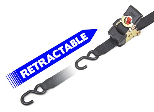 Powertye 2In X 10Ft Retractable Heavy-Duty Ratchet Tie-Downs, S-Hooks With Included Storage Bag - 800 Lb Working Load Limit / 2,400 Lb Breaking Strength - Black (Pair) #TOP1