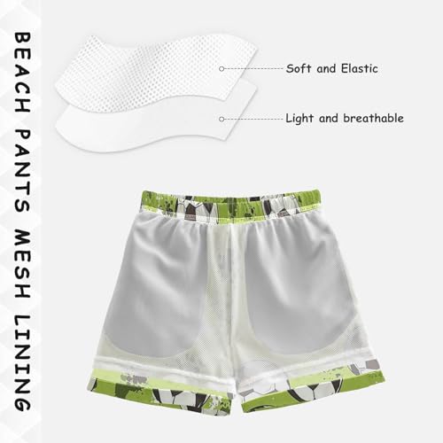 Boys Beach Board Shorts Green Soccer Ball Swim Trunk Teen Swimwear 8-16Y4