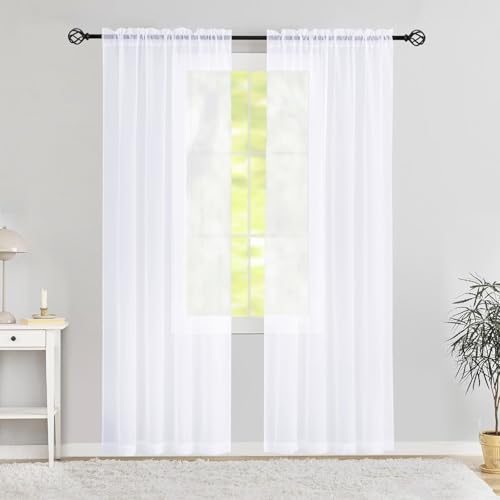 Karseteli Semi Voile Sheer Curtains 72 Inches Long 2 Panels Rod Pocket Window Treatment for Living Room Bedroom Dining Room(Optical White 42" W x 72" L)
