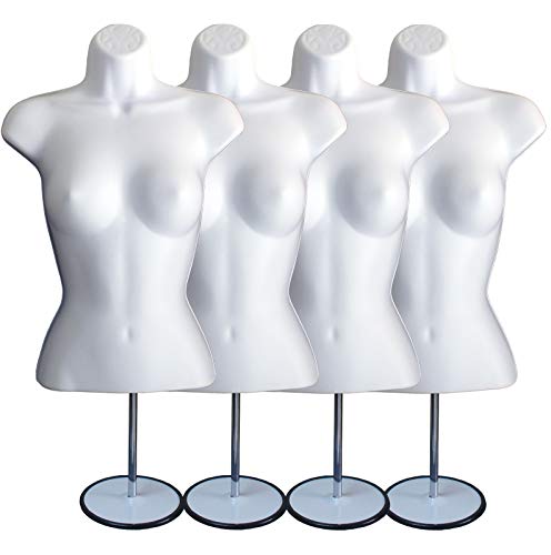 DisplayTown Female Mannequin Torso with Metal Stand (Set of 4) White