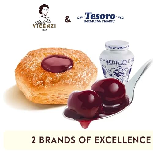 Tesoro Fabbri Wild Cherry Filling Gift Tin by Pasticceria Matilde Vicenzi, Cherry Cream Filled Puff Pastry Patisserie, Kosher Dairy, Made in Italy, 12.7oz (360g)